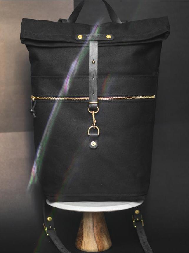 All Black Packpack - Fieldwork Co Waxed Canvas and Leather Hand Made Goods